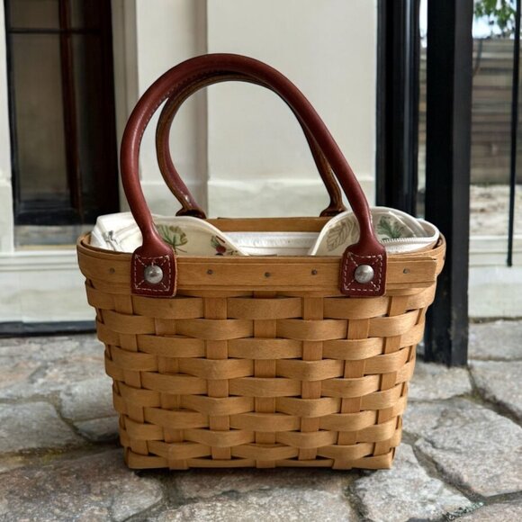 LONGABERGER Small Custom Picnic Basket Lined Handbag - Picture 1 of 10